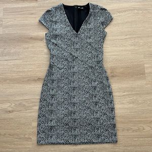 Express Black Grey White Patterned Cap Sleeve Dress